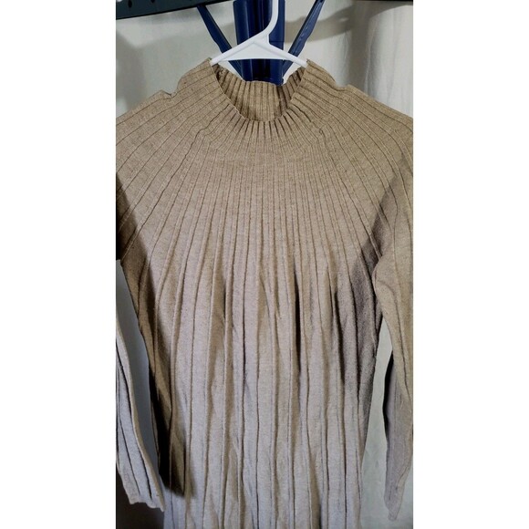 MNG Mango Perkins Neck Ribbed Knit Dress Brown Women’s 10 XL Midi Fall - Picture 5 of 10